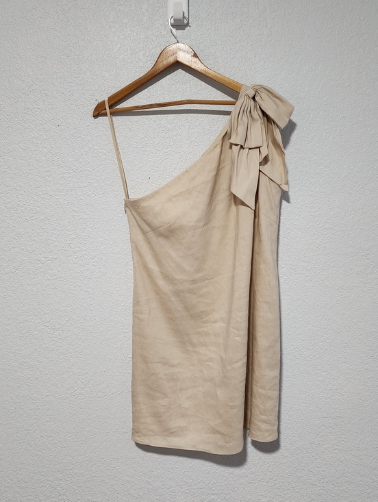 ANTONIO MELANI Dresses & Skirts - Antonio Melani One Shoulder Midi Dress Beige Linen Blend  10 Medium Summer Dress
